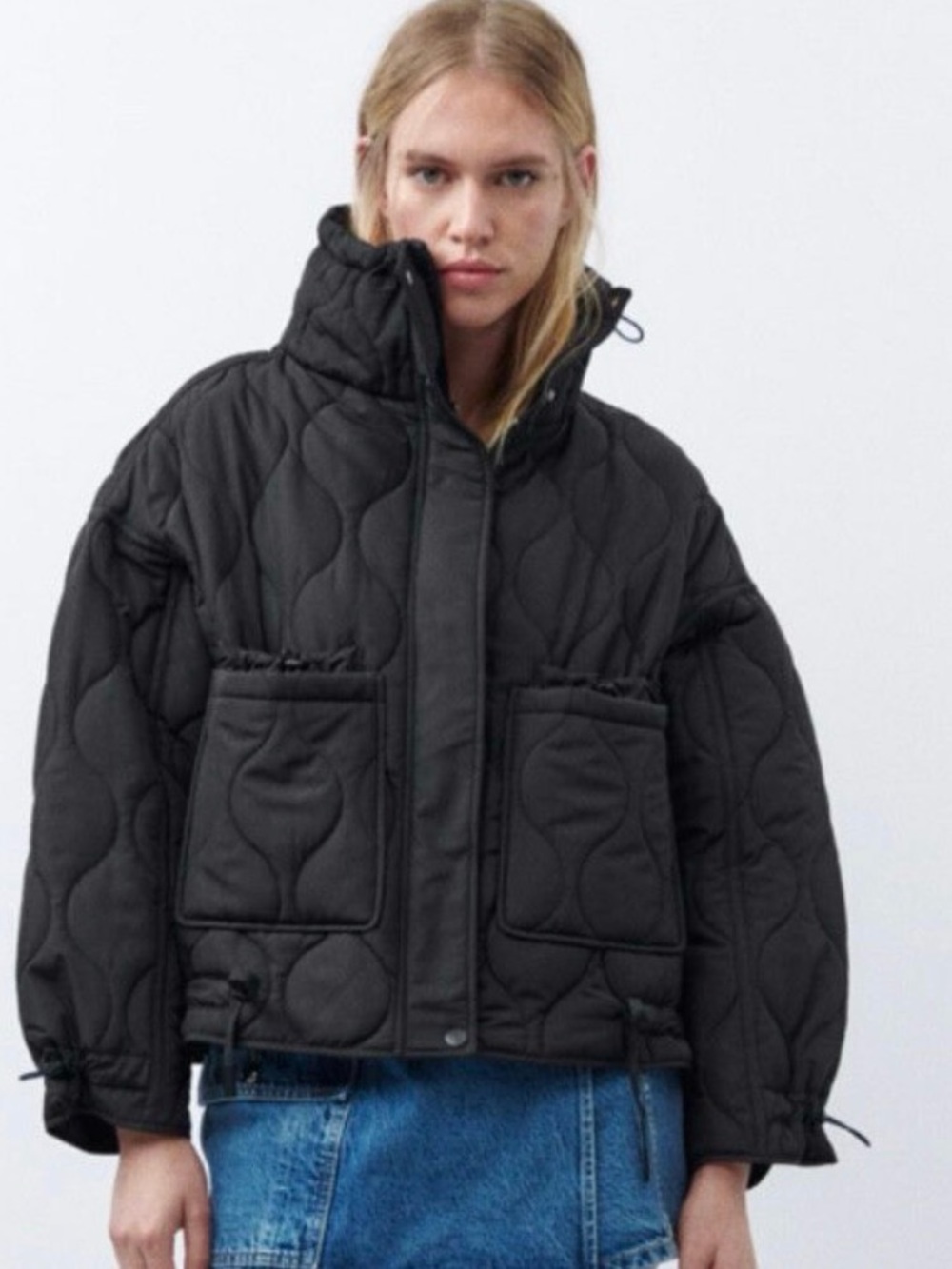 Zara Black Quilted Oversized Puffer Jacket